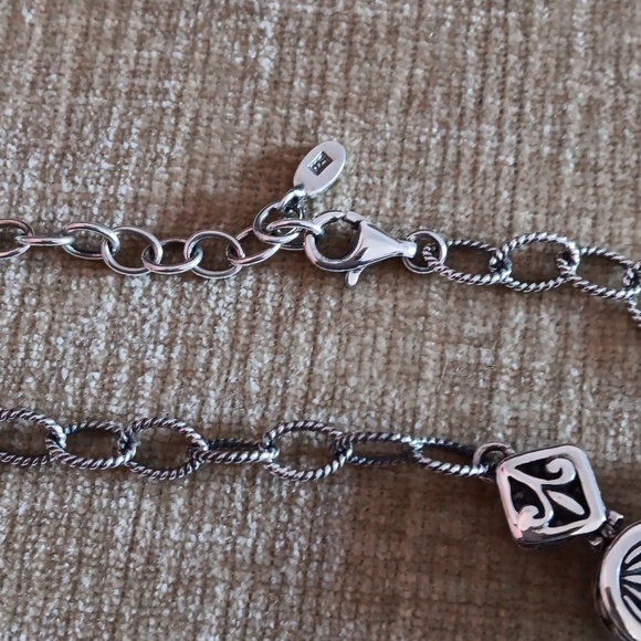 Studio Barse 925 Silver Textured Link Smoky Blue Crystal Lariat Necklace - Picture 6 of 9